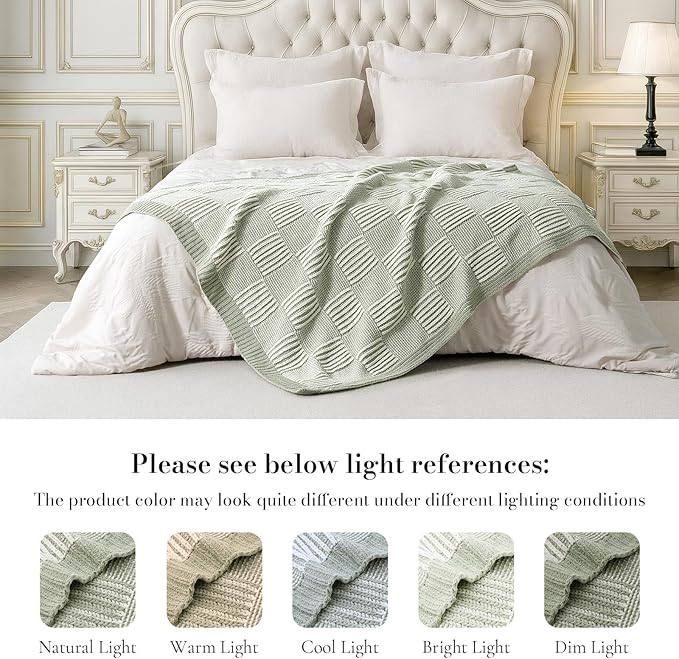 Amélie Home Knit Throw Blanket, Soft Chenille Cozy Breathable Pineapple Chunky Decorative Blanket for Couch, Bed & Sofa, French-Inspired Lightweight Warm Gift for Women, Sage Green, 50"x60"