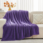 NEWCOSPLAY Super Soft Queen Blanket Purple Premium Silky Flannel Fleece 3D Waffle Checkered Lightweight Bed Blanket All Season Use (Dark Purple, Queen(90"x90"))