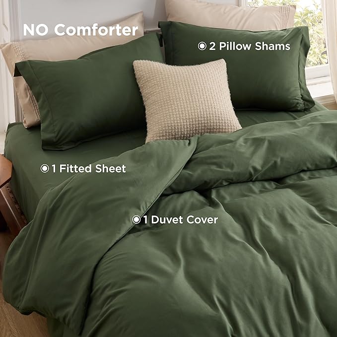 Bedsure Duvet Cover with Fitted Sheet King - Cooling Deep Pocket, Hotel Luxury Soft Double Brushed Bedding Set with Zipper Closure, 1 Duvet Cover, 1 Fitted Sheet, 2 Pillow Shams, NO Comforter, Green