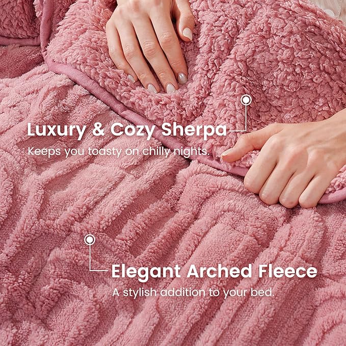 Sherpa Fleece Adult Weighted Blanket Great for Sleep, 20 lbs Dual Sided Soft Fuzzy Heavy Blankets for Couch Bed Sofa, Cozy Warm Arched Jacquard Throw for Winter (Apricot Pink, 60" x 80", 20 Pounds)