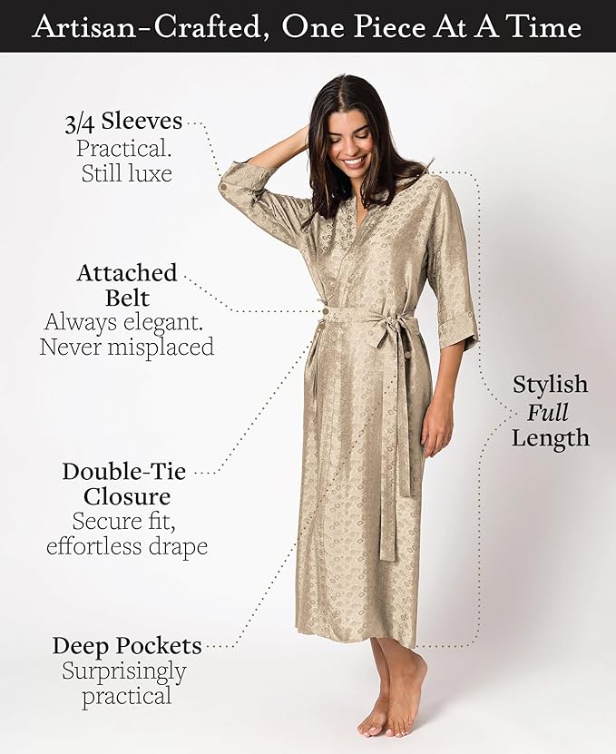 Tara Sartoria Luxury Artisan Silk Robe for Women, Washable, Full Length, Jacquard, XS–4XL, Oprah Daily 2025