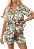 Ekouaer Womens Silk Pajama Sets Button Up Satin Pjs Short Sleeve 2 Piece Pj Sets Cute Lounge Sets with Chest Pocket