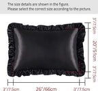 Black Satin Ruffled Pillow Cases for Hair and Skin,Black Silk Pillowcases Standard Set of 2 with Envelope Closure Princess Room Decoration