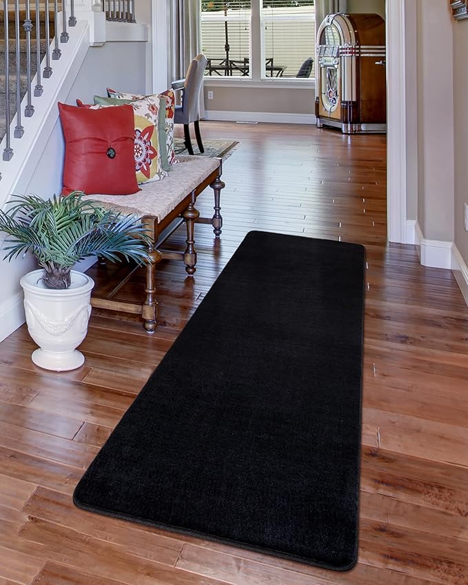 Andecor Shag Runner Rug for Bedroom Living Room, 2x6 Black Washable Fluffy Hallway Runner Area Rugs for Kitchen Boys Girls Kids Room Home Decorations Carpet
