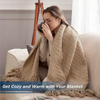 Bedsure Throw Blankets for Couch - Textured Chunky Knit Woven Chenille Blanket - Super Soft, Warm Decorative Boho Throw with Tassels for Bed, Sofa and Living Room Decor, Khaki, 50x60 Inches