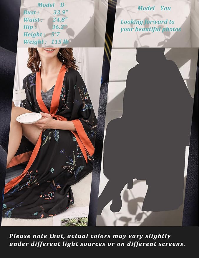Aensso Long Soft Lightweight Silky Kimonos Robes for Women, Luxury Japanese Floral Womens Kimono Robe