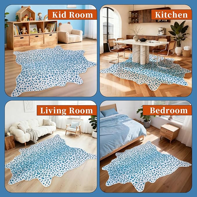 Leopard Rug, Cheetah Print Area Rug 4.6x5.2 Feet Faux Animal Print Skin Carpet for Living Room Bedroom Home Decor (Blue)