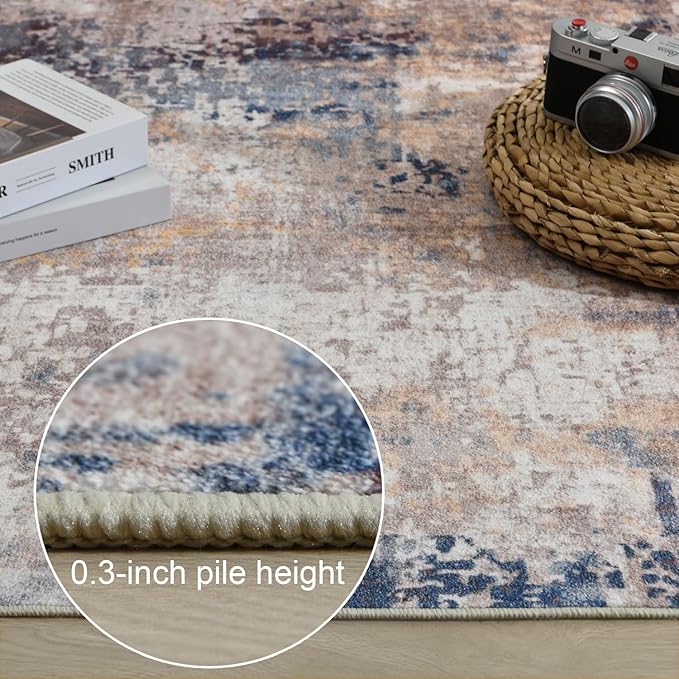 Area Rug 8x10 Washable Rugs Modern Abstract Area Rug Soft Non-Slip Non-Shedding Faux Wool Stain Resistant Floor Carpets for Living Room Bedroom Dining Room Kids Room Home Office (Beige, Brown)