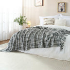 Multi-Color Grey Cable Woven Throw Blanket for Couch,60"X80" Boho Style Textured Blankets for Home Decor,Super Soft Warm Cozy Chunky Blanket with Decorative Tassels for Bed and Sofa