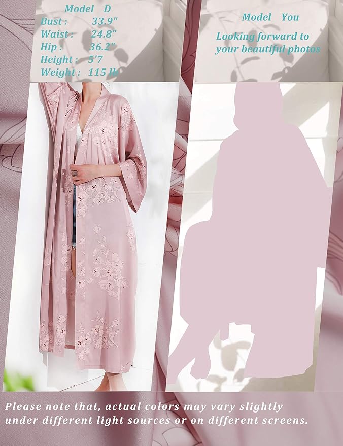 Aensso Long Soft Lightweight Silky Kimonos Robes for Women, Luxury Japanese Floral Womens Kimono Robe