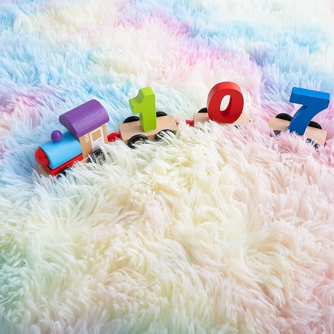 Noahas Fluffy Rainbow Rugs for Bedroom Girls,2x4 Shag Pink Kids Room Rug,Shaggy Area Rugs for Living Room,Soft Fuzzy Colorful Playroom Nursery Dorm Carpets Room Decor