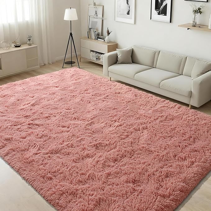 ISEAU Fluffy Rug Carpets Soft Shaggy Area Rugs Indoor Floor Mats for Kids Room Fuzzy Carpet Comfy Cute Nursery Mat Bedside Rug for Boys Girls Bedroom Living Room Home Decor, 3ft x 5ft,Blush