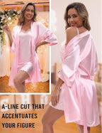 EPLAZA Bride Robe for Wedding Day Set Bridal Robes Satin Robe with Sexy Silk Lingerie for Bachelorette Party Getting Ready