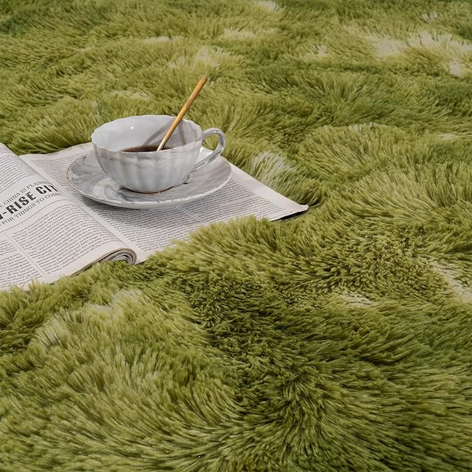 Softlife Area Rug for Living Room, Fluffy Shag Plush 5x8 Green Rugs for Bedroom Girls Kids, Shaggy Soft Fuzzy Tie Dyed Large Carpet for Dorm Bedside Ultra Cozy Non-Slip Indoor Decor