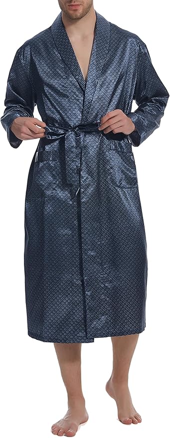 Lavenderi Mens Silky Satin Lounge Robe, Long Lightweight Sleepwear