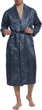 Lavenderi Mens Silky Satin Lounge Robe, Long Lightweight Sleepwear