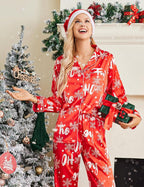 Ekouaer Women's Classic Button Down Long Satin Silk Pajama Set