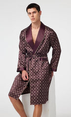 Tony & Candice Men's Satin Robe Lightweight Long Sleeve Silk Kimono Bathrobe with Shorts Set Sleepwear