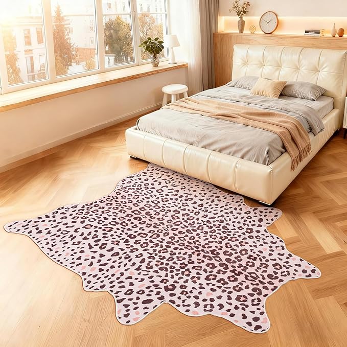 Leopard Rug, Cheetah Print Area Rug 5.2x6.5 Feet Faux Animal Print Skin Carpet for Living Room Bedroom Home Decor (Pink)