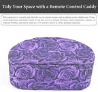 QIELIZI Remote Control Holder, PU Leather Remote Caddy Desktop Organizer with 5 Spacious Compartments for TV Remotes/Media Controllers/Office Supplies (1-3D Rose Purple