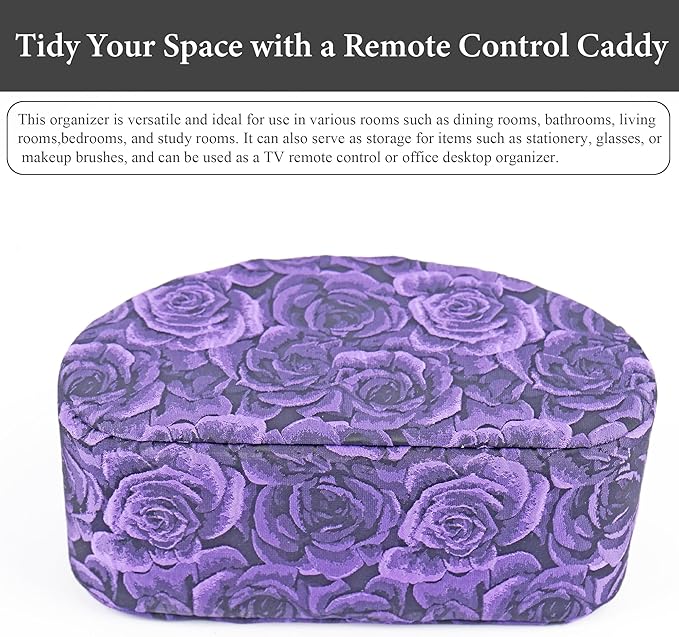 QIELIZI Remote Control Holder, PU Leather Remote Caddy Desktop Organizer with 5 Spacious Compartments for TV Remotes/Media Controllers/Office Supplies (1-3D Rose Purple