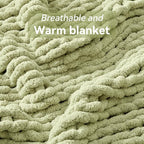 Negwoo Chunky Knit Throw Blanket, 80''*90'' Knitted Throw Chenille Yarn for Bed Couch, Handmade Light Green Crochet Big Thick Blanket, Machine Washable Cute Comfy Blanket for Home Decor