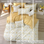 ALEISSEL Natural Cotton 2pcs Floral Comforter Sets Twin Size-Yellow Comforter with Pink & Yellow Flowers and Blue & Green Leaves on White, Reversible Lightweight Bedding Sets(Twin 68"×90")
