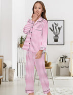 EPLAZA Kids Satin Pajamas Sets Girls Boys Button-Down Silky Pajamas Sleepwear with Hairband Eye Mask Hair Tie