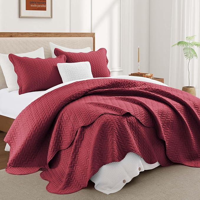 IR Imperial Rooms Queen Quilt Bedding Set (90" x 96") - Bulk Pack of 10 Wholesale for Hotels, Guest Bedroom & Airbnbs - Lightweight Microfiber Reversible Embossed Quilts Bedspreads (Burgundy)