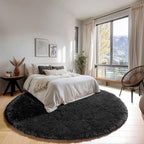 ONASAR Black Round Rugs 8ft for Living Room, Fluffy Bedroom Circle Area Rug, Soft Plush Fuzzy Shaggy Carpet Mat for Kids Girls Boys Teen Nursery Dorm Classroom Home Office Decor Aesthetic