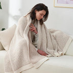 Amélie Home Knit Throw Blanket, Soft Chenille Cozy Breathable Pineapple Chunky Decorative Blanket for Couch, Bed & Sofa, French-Inspired Lightweight Warm Gift for Women, Beige, 50"x60"