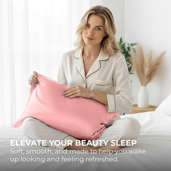 Satin Pillowcase 2 Pack - Queen Size (20"x30", Pink) - Silky Pillow Cases for Hair and Skin - Satin Pillow Covers with Envelope Closure - Extra Soft Premium Microfiber