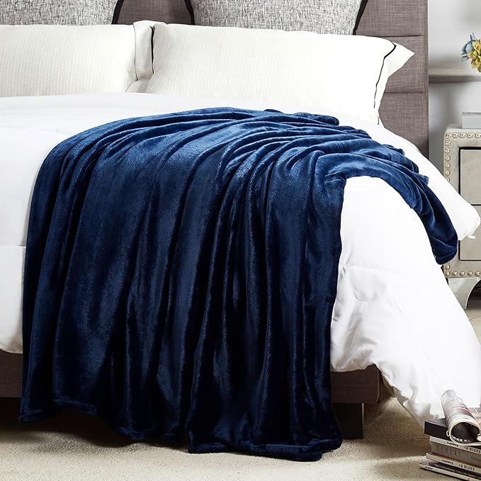 DREAMNINE Large Soft Plush Fleece Throw Blanket 60" x 80", Solid Shag Minky Lightweight Fuzzy Flannel Blanket for Bedroom, Luxury Washable Cozy Warm Velvet Blankets for Couch Sofa, Twin Size,Navy Blue