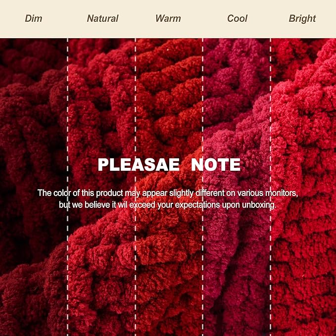 Battilo Dark Red Chunky Knit Throw Blanket, Christmas Red Throw Blanket for Couch, Super Soft Cozy Warm Blankets, Burgundy Chenille Throw Blanket for Living Room, Christmas Decorations, 50"x60"