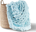 Adyrescia Chunky Knit Blanket Throw | 100% Hand Knit with Jumbo Chenille Yarn (50"x60", Light Blue)