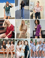 Ekouaer Silk Pajamas for Women Short Sleeve Sleepwear Soft Button Down Loungewear 2 Piece Satin Pjs Shorts Set