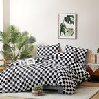 CLOTHKNOW Black White Plaid Twin Comforter Set Grid Bedding Comforter Sets Soft Checker Black and White Comforter with 2 x Pillow Cases