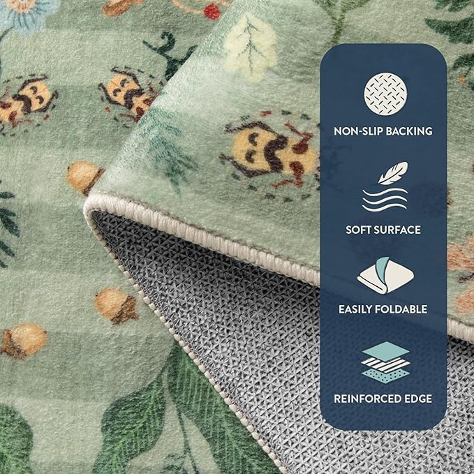 Lahome Chloe Insect Botanical 2'6"x8 Green Hallway Runner Rug, Bathroom Kitchen Runner Rugs Non Skid Washable, Soft Non-Slip Indoor Carpet Runners for Entryway Laundry Bedroom(Green,2'6"x8)