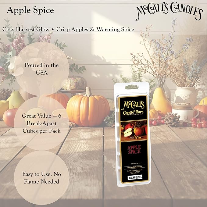 McCall’s Candles | Apple Spice | Scented Wax Melt | Warm Baked Apple, Nutmeg & Cinnamon | 6-Piece Break-Apart Bar | 12–24 Hours Per Wedge | Poured in the USA | 5.5 oz