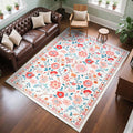 CRYPTOLITE Living Room Rug 6x9 Rug, Machine Washable Area Rug Non Slip Low Pile Floral Rug for Living Room, Bedroom, Farmhouse, Dining Room, Kids Playroom, Beige