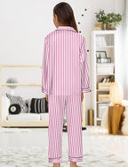 EPLAZA Kids Satin Pajamas Sets Girls Boys Button-Down Silky Pajamas Sleepwear with Hairband Eye Mask Hair Tie