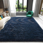 Navy Blue Area Rug 8x10 Large Rugs for Living Room Bedroom, Fluffy Soft Rug Modern Carpets for Kids Room, Non-Skid Rectangular Indoor Rug for Girls Boys Playroom Nursery Room Home Decor