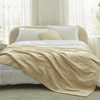 Amélie Home Knit Throw Blanket, Soft Chenille Cozy Breathable Checkered Chunky Decorative Blanket for Couch, Bed & Sofa, French-Inspired Lightweight Warm Gift for Women, Beige, 50"x60"