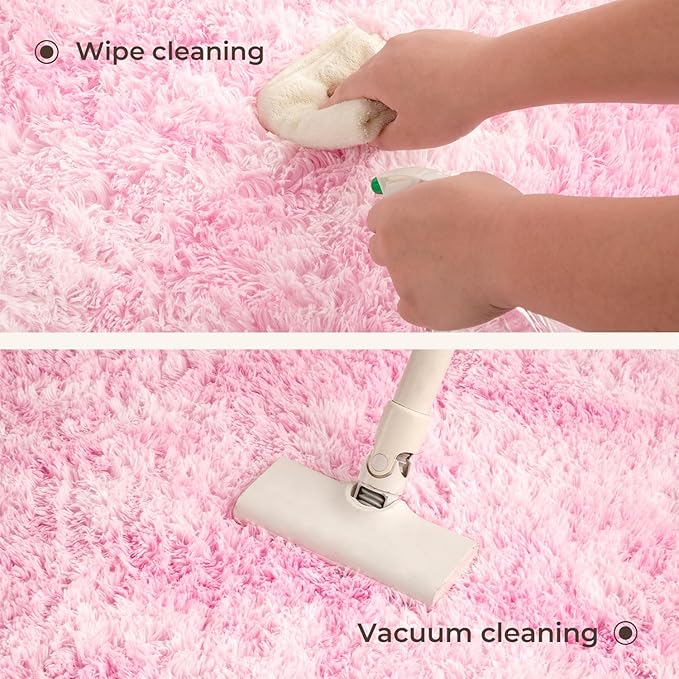 Litanika 5x8 Fluffy Shag Faux Fur Area Rug for Living Room Bedroom, Tie-Dyed Pink High Pile Soft Plush Shaggy Furry Bedside Playroom Dorm Carpet, Non-Slip, Non-Shedding Modern Indoor Floor Rug