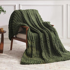 Negwoo Chunky Knit Throw Blanket, 50''*60'' Knitted Throw Yarn for Bed Couch, Handmade Green Crochet Big Thick Blanket, Machine Washable Cute Comfy Blanket for Home Decor