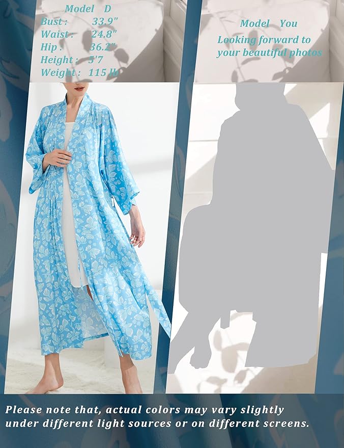 Aensso Long Soft Lightweight Silky Kimonos Robes for Women, Luxury Japanese Floral Womens Kimono Robe