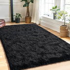 Blivonta Area Rugs for Bedroom Living Room, 4x6 Soft Large Fluffy Fuzzy Shag Plush Furry Carpet, Soft Indoor Floor Mat for Kids Nursery Home Dorm Office Decor Aesthetic, Black