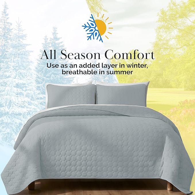 Southshore Fine Living, Inc. Oversized Full Size Quilt Bedding Set, Lightweight Bedspread, Soft Coverlet 3-Piece Set with Two Matching Quilted Pillow Shams, Full/Queen Quilts, Harbor Mist Blue