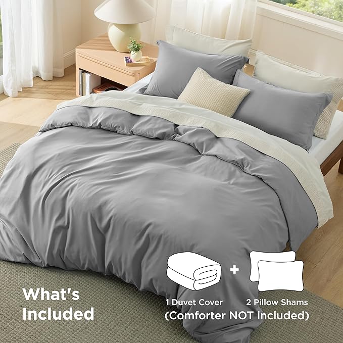 Bedsure Duvet Cover Queen Size - Soft Double Brushed Bedding Set for Kids & Adults, Zipper Closure, 3 Pieces, Includes 1 Duvet Cover (90"x90") & 2 Pillow Shams, NO Comforter, Grey