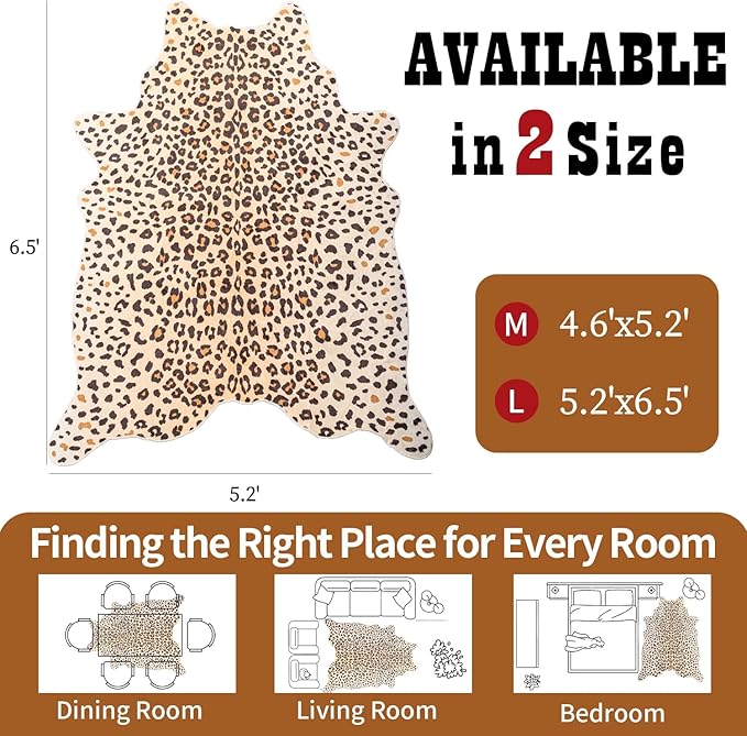 Leopard Rug, Cheetah Print Area Rug 5.2x6.5 Feet Faux Animal Print Skin Carpet for Living Room Bedroom Home Decor
